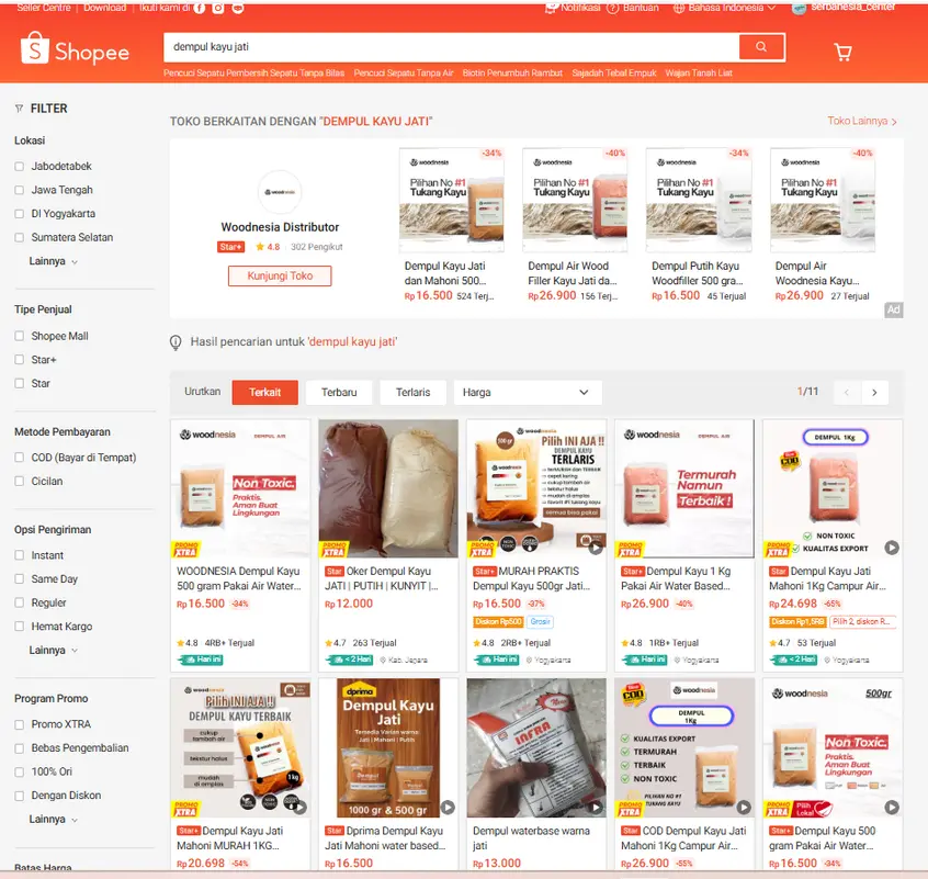 Contoh produk Woodnesia pada halaman Shopee